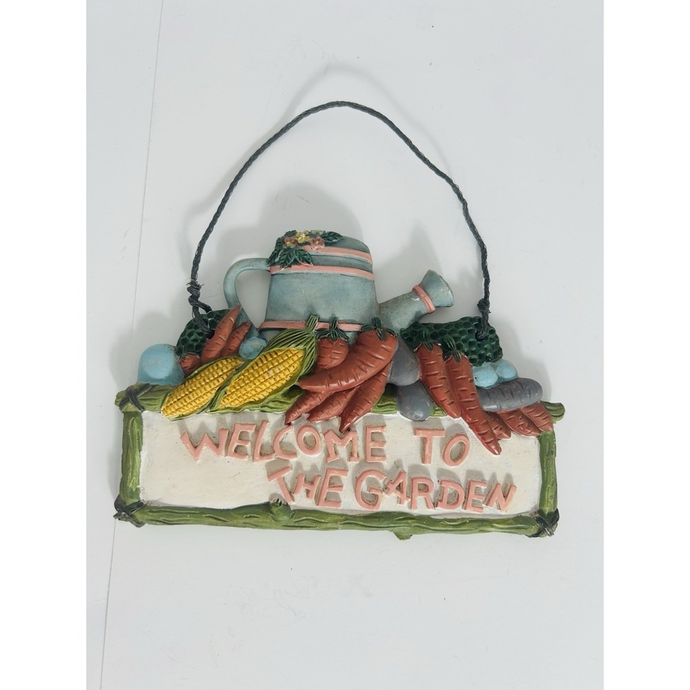 Vintage Small Ceramic Welcome Garden Sign Hanging 7" Carrot Corn Country Cottage